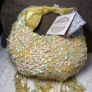 Yellow Floral Sequin Beaded Bag